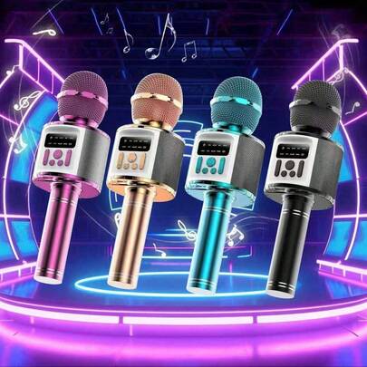 1 pièce Microphone karaoké à LED clignotant, microphone portable haut-parleur, convient comme cadeau de Noël et d'anniversaire pour tous les âges, peut être utilisé pour le chant sur les téléphones, les performances en direct, les haut-parleurs sans fil, le chant à la télévision, la modification de la voix et plus encore, microphone de karaoké rechargeable pour la maison.