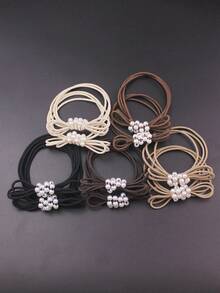 10 Stücke/Set 5 Farben Lässig Schleife Elastische Haargummis, handgemachte Haarband mit Kunstperlen, geeignet für alle Jahreszeiten, vielseitige Scrunchies Haargummis für Pferdeschwanz, Haargummis - Verschiedenfarbig - Übersicht 1