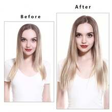SARLA Invisible Wire Hair Extensions Platinum Blonde Long Straight Synthetic Hairpieces Adjustable Headband 22 Inch For Women Heat Resistant Fiber No Clip - ColorJ - View 4