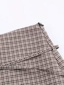 Falda casual de línea A con diseño de hebilla a cuadros para mujer - cuadros gris oscuro - Ver 7
