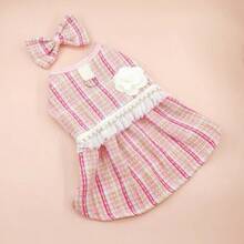 3件套/4件套：新款格子/条纹公主裙、蝴蝶结发箍、珍珠项链，适合春秋季的甜美宠物狗/猫公主裙，粉色宠物公主裙 - 彩色 - 查看 12