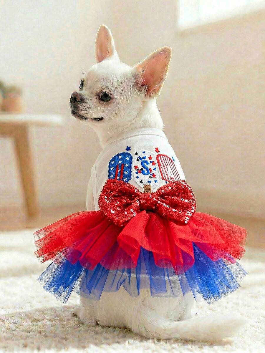 PETCIRCLE 1 bộ quần áo cho thú cưng, váy cho chó/mèo, váy voan mỏng mới mùa xuân/hè cho chó nhỏ - Váy voan hình kem sản xuất tại Mỹ - Nhiều màu - Xem 1
