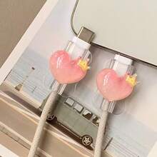 2个可爱透明爱心皇冠设计数据线保护套，20W通用Type-C安卓充电线礼品 - 彩色 - 查看 3