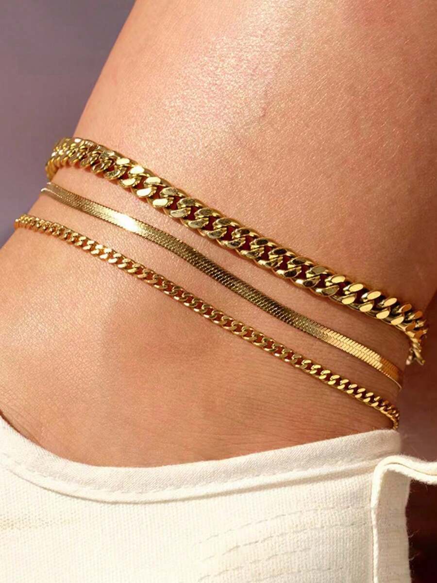 Aomogo Elegant Stainless Steel Gold Chain Anklet Jewelry For Women - Gold 2 - View 1
