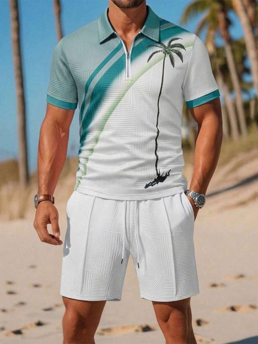 Coconut Tree Leisure Holiday Polo Outfit, Summer Slim Fit - Multicolor - View 1