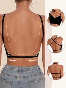 女士无痕露背文胸，性感夏季露背文胸，新娘文胸，配有 3 条可调节肩带，舒适透气，适合婚礼、正式场合，可搭配吊带背心。 - 黑色 - 查看 10