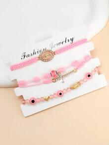 一套手工制作的可调节圣母玛利亚十字架和邪眼手链，百搭日常佩戴 - 彩色 - 查看 2