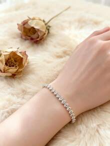 14K镀金立方氧化锆网球手链，马眼造型 - 金色 - 查看 4