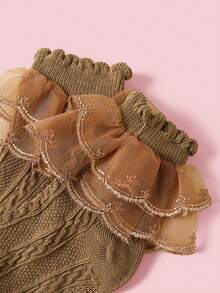 6 Pairs Baby Girls' Solid Color Double-Layer Lace Trim Socks, Breathable Mesh Short Socks/School Socks, Suitable For Daily Life, Pairing With Dresses, Valentine's Day, Wedding Season - Multicolor - View 6