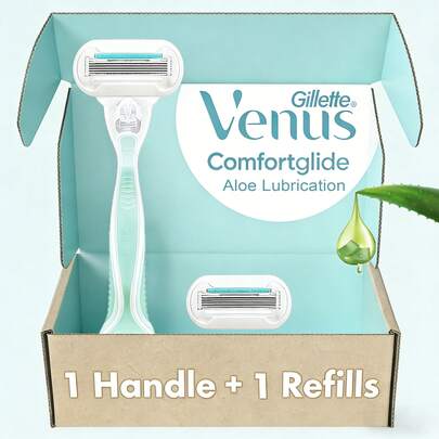  Gillette Venus Aloe Aparelho de Barbear Feminino, Lâmina Ultra Suave para Pele Sensível, Inclui 1 Cabo Reutilizável e 2 Refis de Lâmina, Adequado para Pele Sensível