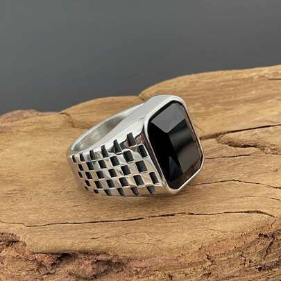 1 قطعة خاتم من الفولاذ المقاوم للصدأ والزجاج المرصع بالأحجار الكريمة بطراز قصر قديم، مناسب للجنسين، هدية للأصدقاء والزملاء والوالدين