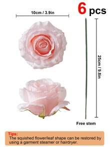 6朵3.9英寸人造丝玫瑰花，仿真玫瑰花束，适用于新娘婚礼、花环、餐桌摆饰、派对、家居和厨房装饰 - 粉色 - 查看 8