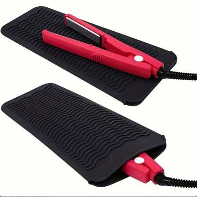 1pc Heat Resistant Silicone Mat Bag, Suitable For Straightener, Curling Iron And Other Hot Hair Tools (Gray, Peach, Pink, Black) [1pc Heat Resistant Travel Mat] 1pc Black/Gray, Rose Red Heat Resistant Silicone Travel Mat, Heat Resistant Silicone Mat Suitable For Curling Iron And Straightener