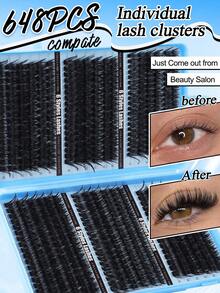 720/684/648pcs D Curl Individual Eyelashes With Bond And Seal, Mascara Wands, Tweezers, Beginner Friendly Fake Lashes Set, Cluster Eyelash Extensions Kit, Bundle Eyelash Soft Natural Look, Long Lasting False Lashes, Lightweight Reusable Wispy Lash - Blue - View 7