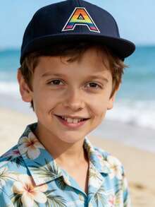 1 PC Fashion Children Hip Hop Cap Student Rainbow A-Z Letter Snapback Cap Adjustment Outdoor Casual Sun Hats Bone 8-16Y - Navy Blue - View 2