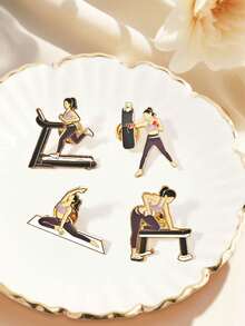 4pcs New Cartoon Fitness Exercise Yoga Brooch, Decorative Pins For Backpacks, Bags, Clothing, Yoga Gifts - Multicolor - View 4