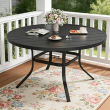Round Outdoor Dining Table For 6, Weather Resistant Garden Table For Patio - 黑色 - 查看 8