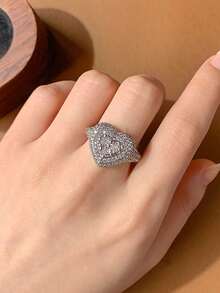 奢华心形合成锆石几何可调节戒指，女士珠宝礼品 - 白色 - 查看 5