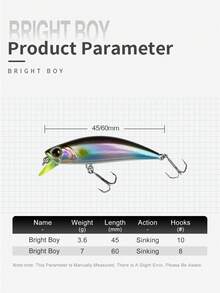 Kingdom 3件套沉水米诺型拟饵，45/60毫米，3.6/7克，远投型路亚，适用于梭鱼/鳟鱼/鲈鱼，纤细硬饵，包含3个拟饵、2个三叉钩、2个钩保护套、2个开口环、4个D型扣和1个饵盒 - 彩色 - 查看 2