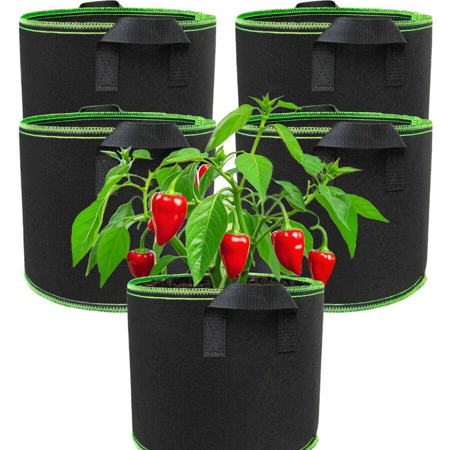 无纺布种植袋、树木种植袋、生长袋、育苗盆、带提手布艺种植袋 - 透气无纺布种植容器,适用于番茄、土豆、蔬菜、草莓 | 室内外均可使用 | 轻便,带植物支撑架 | 多种尺寸可选 - 黑色 - 查看 1