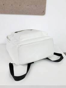 1pc Versatile Black Minimalist Campus Style Backpack, Large Capacity Fits 12-Inch Tablet, PU Leather Laptop Bag - White - View 6