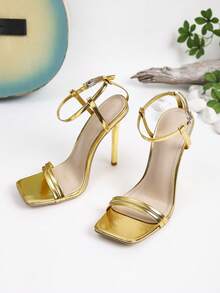 Gold Flower Criss-Cross Strap Super High Heel Women Sandals - Gold - View 5