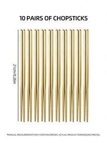 5/10双装可重复使用不锈钢筷子 - 高端金色，防滑，韩式和日式餐具，适用于寿司、小吃等 - 厨房用具套装 - 查看 12