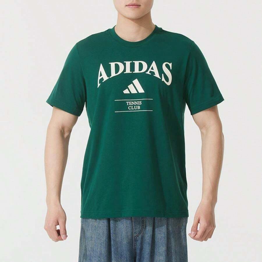 Adidas Áo thun cổ tròn dáng rộng HRTG TNS G, kiểu dáng thường ngày và năng động, tay ngắn, JV7012 - rừng xanh - Xem 1