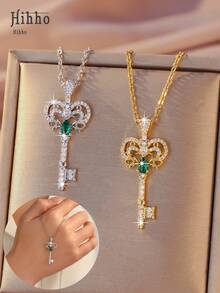 Hihho 1 mặt dây chuyền hình ổ khóa và chìa khóa đính đá kiểu cổ điển, phù hợp với phong cách retro, cung đình và thời trang cao cấp. - Khóa & Chìa khóa - Xem 1