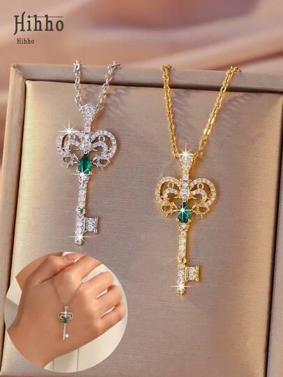 Hihho 1件复古风格水钻锁和钥匙吊坠，可搭配复古、宫廷和高端时尚风格