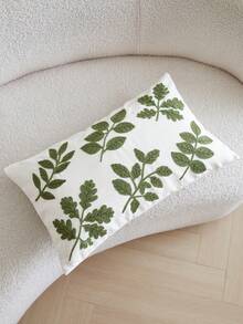 1pc Green Leaf Embroidered Throw Pillow Cover, Suitable For Indoor Decor, All Season Cushion Cover, Pillow Insert Not Included - Green - View 8