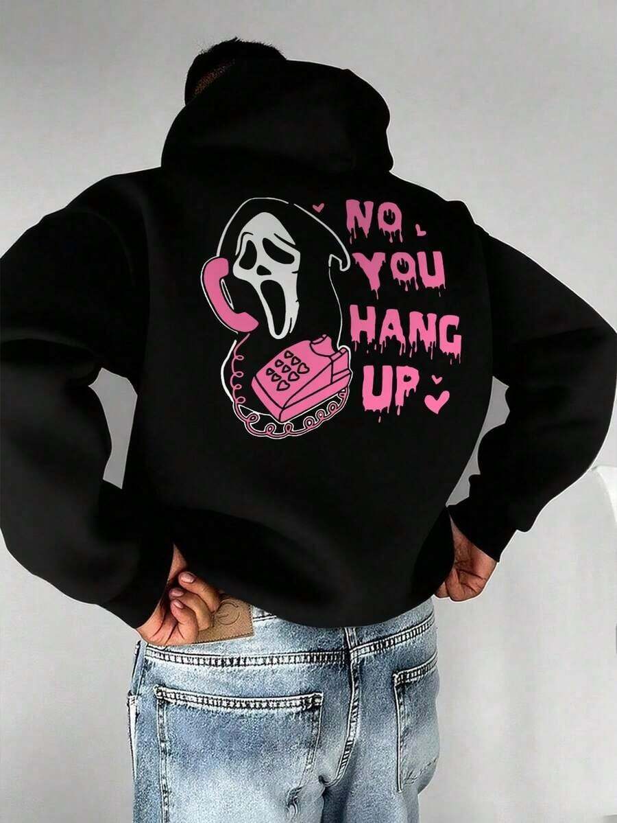 Sudadera con Capucha Estampada en Colores Contrastantes para Hombre - Negro - Ver 1