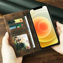 Funda de teléfono de cuero premium con ranura para tarjeta, tapa con cierre magnético, uso empresarial, 6ta generación - Marrón - Ver 11