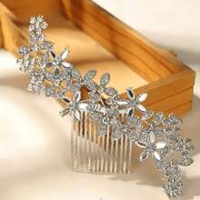 复古合金水钻发梳，优雅新娘头饰，适合婚礼派对盘发 - 銀色 - 查看 2