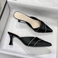 Dép lê cao gót mũi nhọn đính đá mới năm 2026, màu đen, kiểu dáng slip-on, mùa xuân. - màu đen - Xem 5