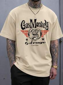 Áo thun nam tay ngắn cổ tròn in hình khỉ khí ga, phong cách thường ngày, thích hợp cho mùa hè. - Màu be - Xem 1