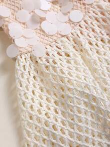 Débardeur femme grande taille en patchwork de sequins brillants et de maille ajourée, élégant pour la plage, les stations balnéaires et les sorties décontractées en été - Nude - Voir 5