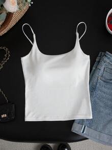 女士新款夏季白色吊带背心，内置衬垫文胸，一体式时尚露背设计，可外穿或内搭，无需额外文胸，休闲百搭。 - 白色 - 查看 7