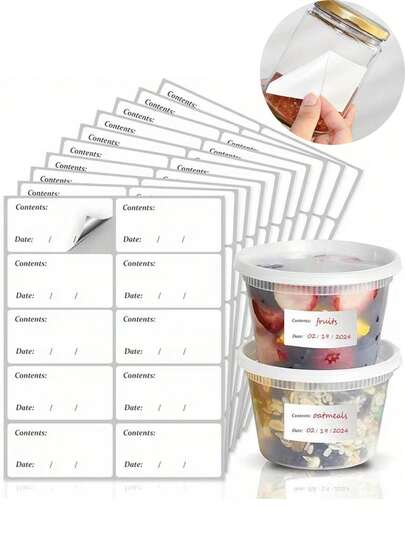 100/200 etiquetas impermeables y removibles para congelador con fecha, etiquetas de almacenamiento para el hogar, etiquetas de almacenamiento impermeables y a prueba de aceite, adecuadas para almacenamiento en la cocina, contenedores de alimentos, frascos y etiquetas de almacenamiento de despensa