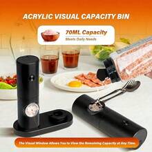 2pcs Electric Salt And Pepper Grinder Set, Adjustable Coarseness, Ceramic Grinding Core, One-Handed Operation For Tabletop, Cooking Accessory [Modern Kitchen Tool | Refillable Grinder Operation, Refillable, LED Light, Compact Design Suitable For Kitchen And Dining Room, Battery-Operated (Batteries Not Included) - Pepper Grinder - View 8