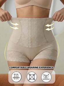High-Waisted Beige Lace Panties. Butt-Lifting Compression, Seamless, Lightweight. - Apricot - View 4