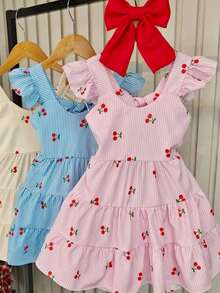 Girls' Dress With Cherry Print - Pink - View 3
