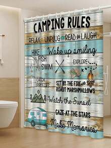 Farmhouse Style "Camping Rules" Shower Curtain Set, Includes Rug And Toilet Seat Cover: 71" X 180" Curtain, 29.5" X 75" Rug, And 18.5" X 14.5" Seat Cover - Multicolor - View 16