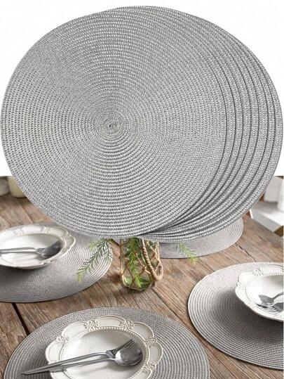 Tapete de mesa tejido a mano de 15 pulgadas de color gris claro, tapete de mesa tejido redondo, resistente al calor, tapete decorativo, producto talla grande vendido, disponible en varios colores, almohadilla para mesa, tapete de mesa resistente a las arrugas, adecuado para ocasiones como cumpleaños, Navidad, inauguración de la casa, banquetes de celebración, fiestas festivas, reuniones familiares y talla grande.
