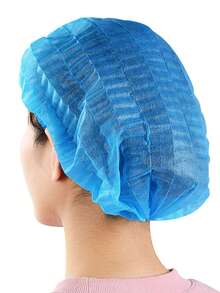 10/100个一次性无纺布长方形帽，蓝色防尘发网，适用于食品加工、医疗、美容行业，卫生方便 - 彩色 - 查看 8
