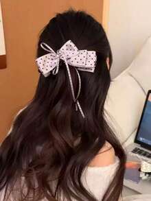 1pc Women's Polka Dot Bow Banana Hair Clip, Elegant Half-Up Hairstyle Accessory, Minimalist Hair Clip - Multicolor - View 10