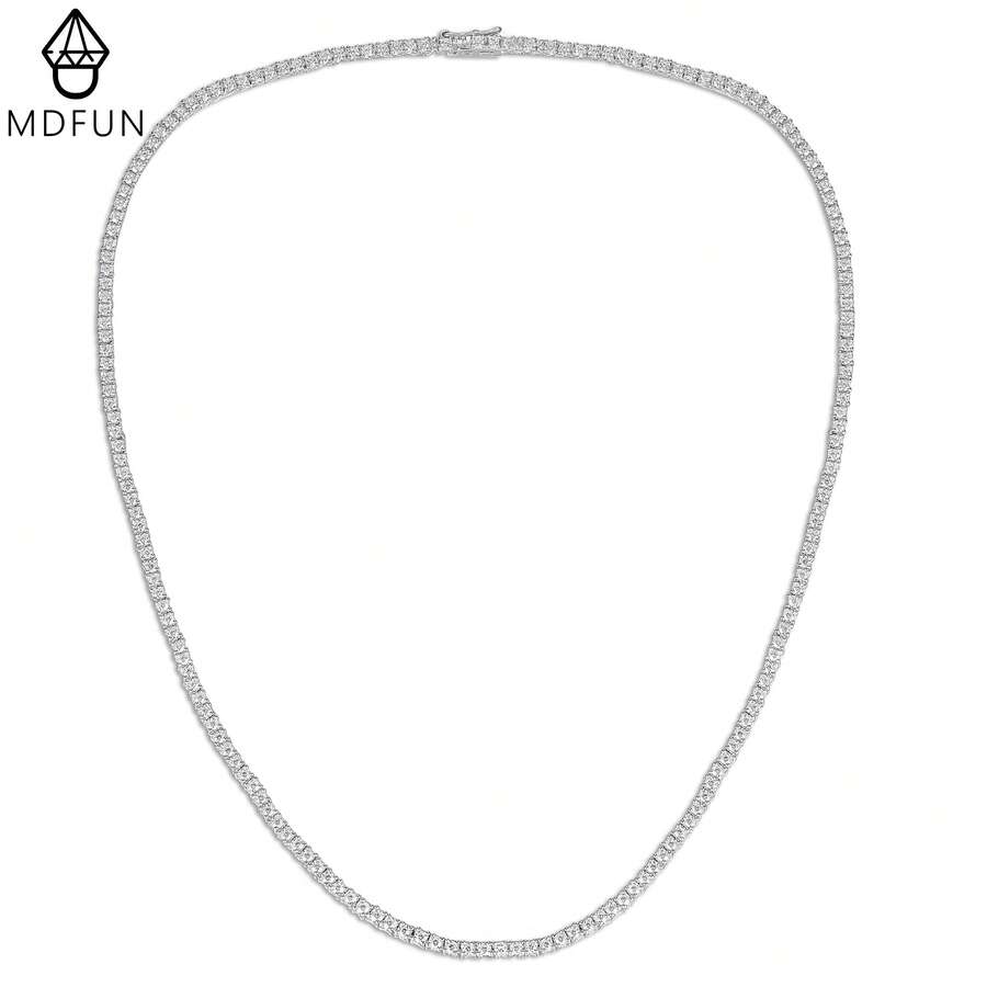 MDFUN Dây chuyền tennis 2mm dành cho nữ/nam - Mạ vàng trắng 18K, kiểu dáng 4 chấu đính đá Cubic Zirconia tròn, dây chuyền tennis kim cương cổ điển, kích thước dây chuyền nữ 16-22 inch.