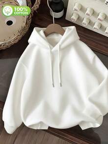 2026 New Fashion Printed Sweatshirt, Dropped Shoulder Long Sleeve Casual Versatile Drawstring Sweatshirt - White - View 3