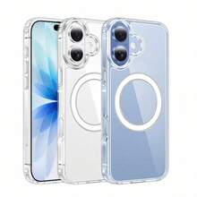 1pc Hadaasi Transparent Acrylic Minimalist Magnetic Phone Case, New Model Compatible With IPhone 17 Pro Max, 17 Pro, Air, 16 Pro Max, 15 Plus, 14, 13, 12/13 Mini, 11 - Clear - View 2