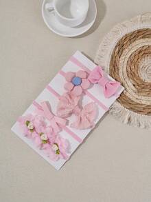 5件套女婴雪纺花朵蝴蝶结发箍，适合日常佩戴（不含纸卡） - 彩色 - 查看 2